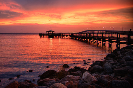 sunset view of merritt island pier