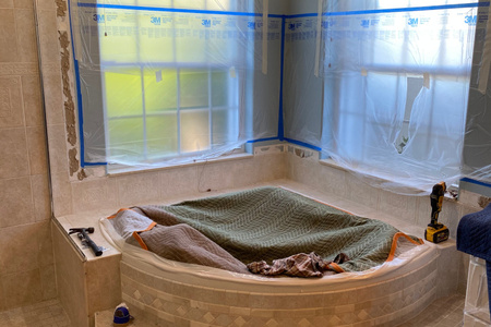 During image of floor removal in master bathroom in Melbourne 